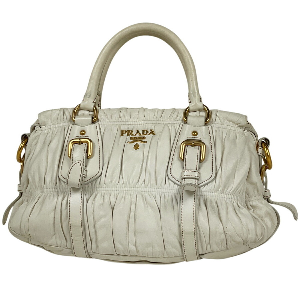 Prada Logo Handbag Shoulder Bag Leather White